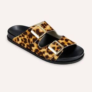NEW YOSI SAMRA women's maya slide sandals in leopard calf hair